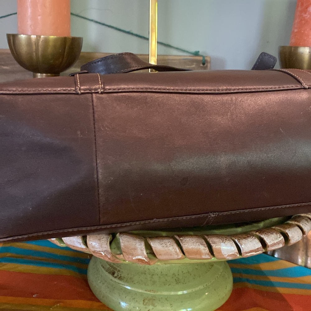 Coach Brown Leather Top Handle Turnlock Pocket Zipper Satchel Shoulder Bag - Picture 9 of 16